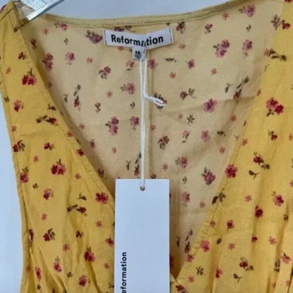 NWT Reformation Yellow Calix Floral Print Minidress size XS B1901 - Picture 7 of 8